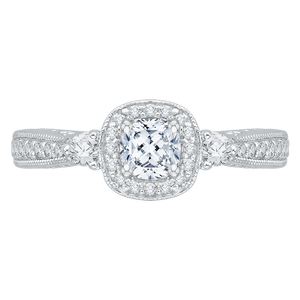 PRU0008EC-02W Bridal Jewelry Carizza White Gold Cushion Cut Diamond Halo Engagement Rings