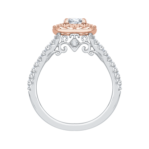 Cushion Diamond Halo Engagement Ring In 14K Two Tone Gold