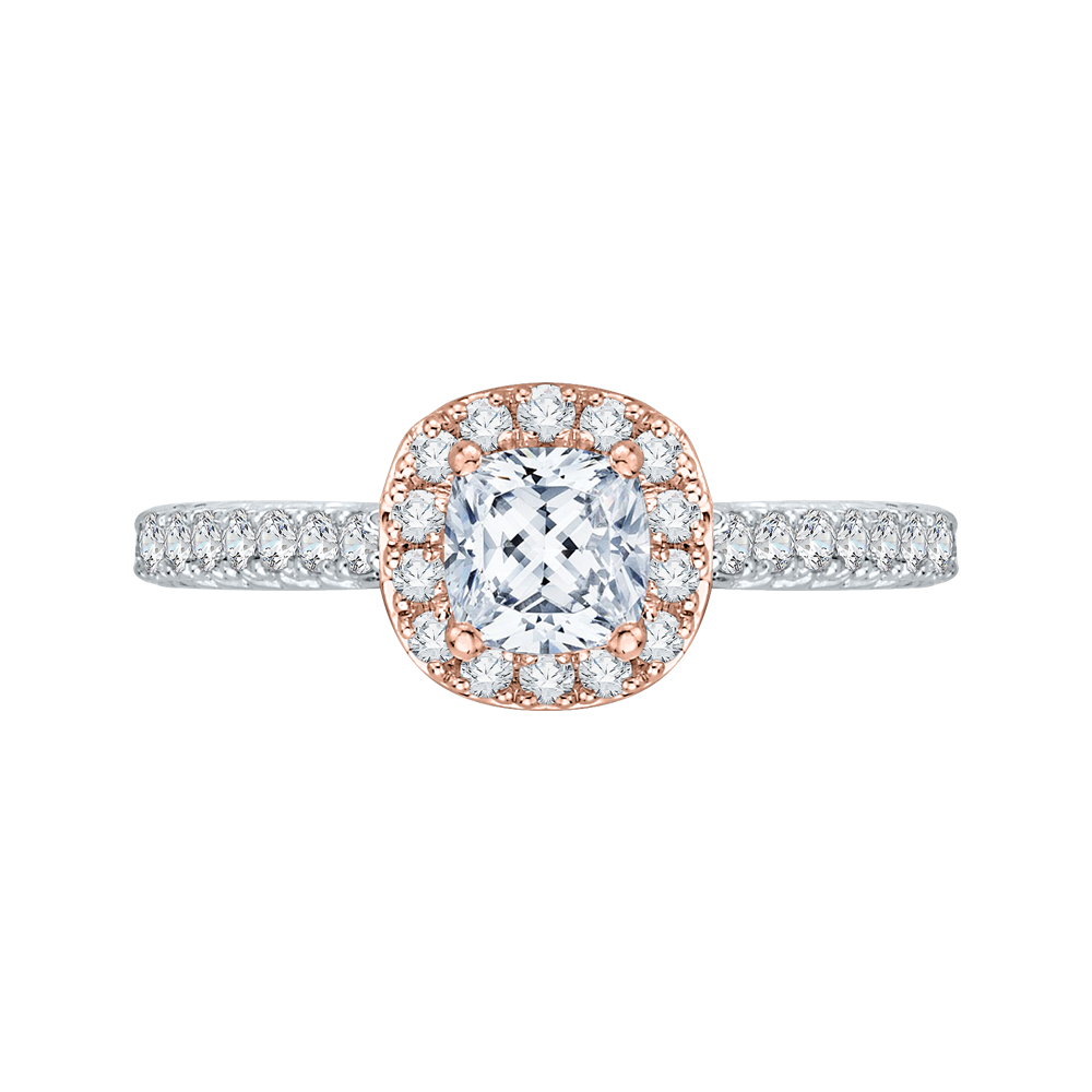 PRU0013EC-44WP Bridal Jewelry Carizza White Gold Rose Gold Yellow Gold Cushion Cut Diamond Halo Engagement Rings