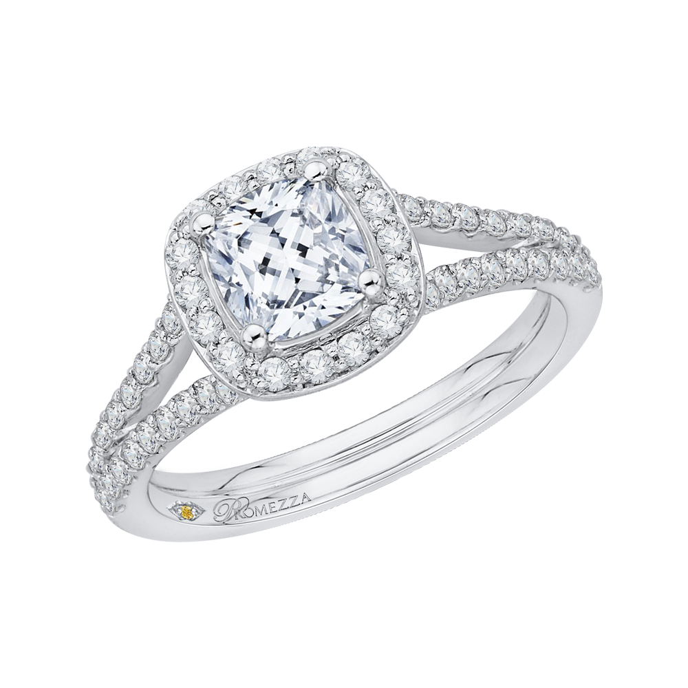 14K White Gold Cushion Cut Diamond Halo Engagement Ring