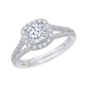 14K White Gold Cushion Cut Diamond Halo Engagement Ring