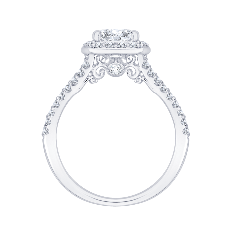 14K White Gold Cushion Cut Diamond Halo Engagement Ring