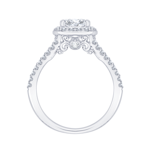 14K White Gold Cushion Cut Diamond Halo Engagement Ring