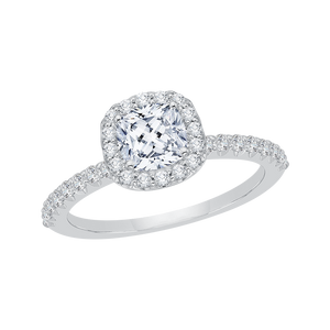 Cushion Diamond Halo Engagement Ring In 14K White Gold