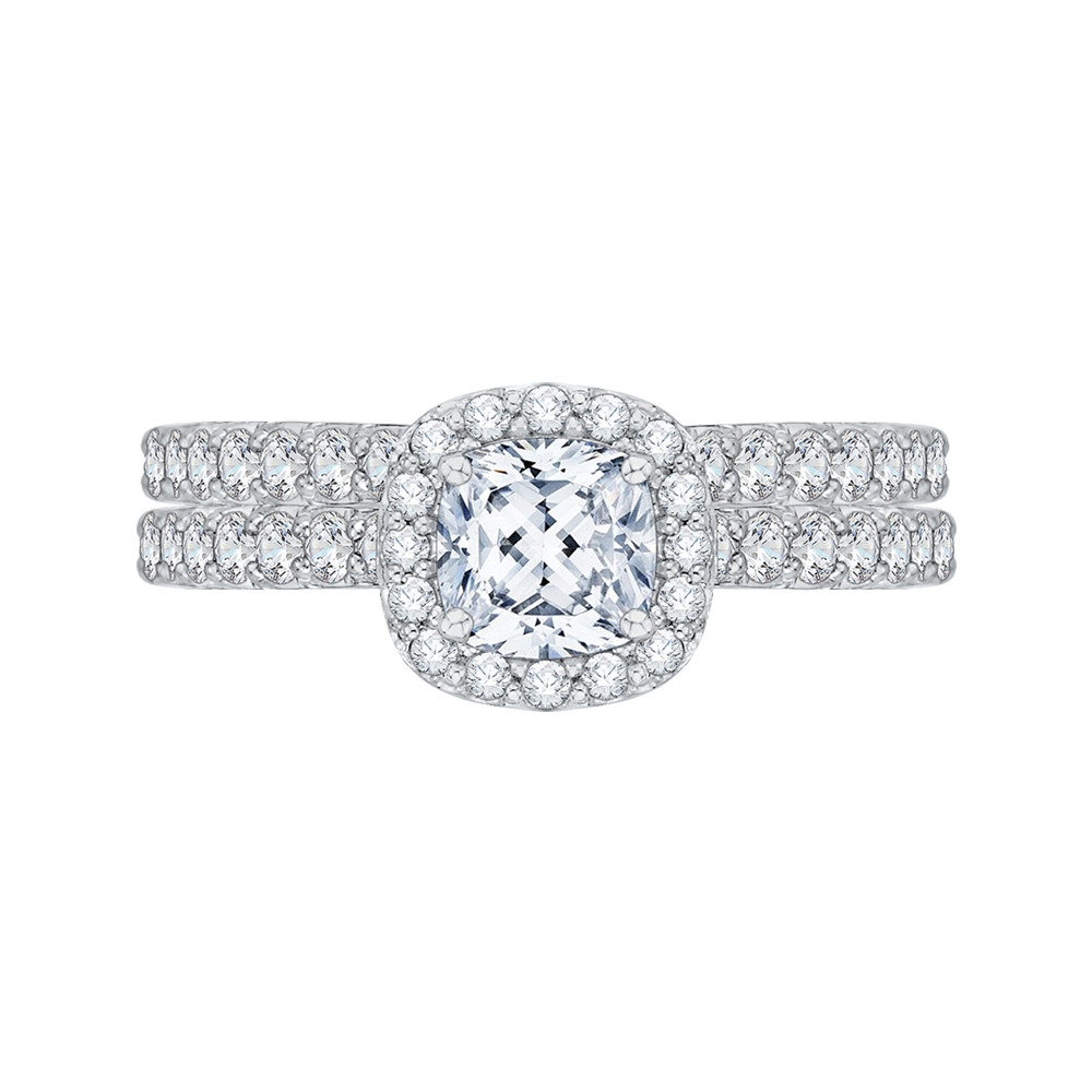 Cushion Diamond Halo Engagement Ring In 14K White Gold