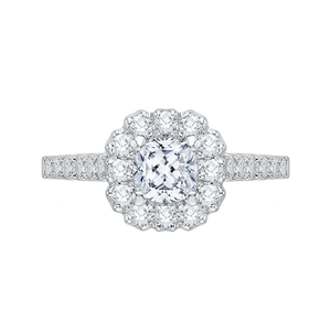 PRU0036EC-02W Bridal Jewelry Carizza White Gold Cushion Cut Diamond Halo Engagement Rings