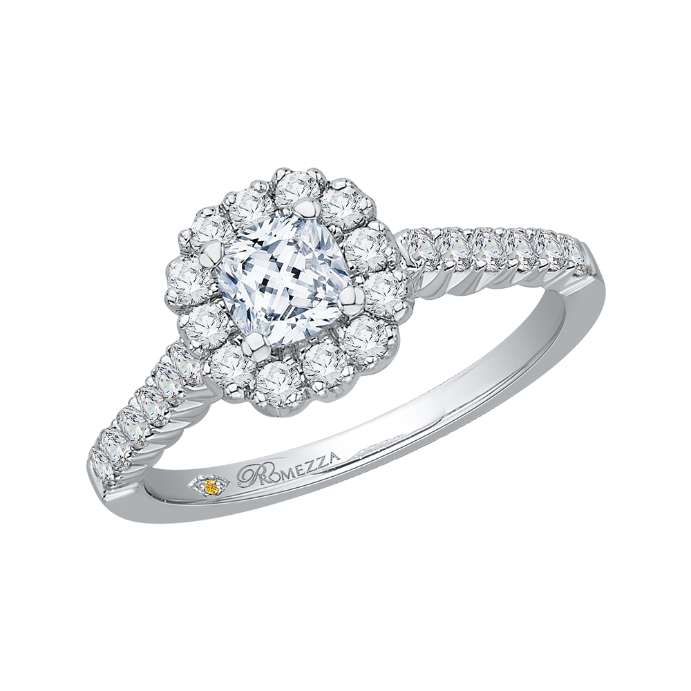 14K White Gold Cushion Diamond Halo Engagement Ring