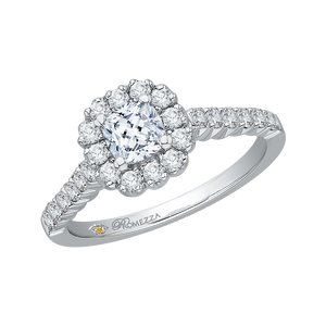 14K White Gold Cushion Diamond Halo Engagement Ring