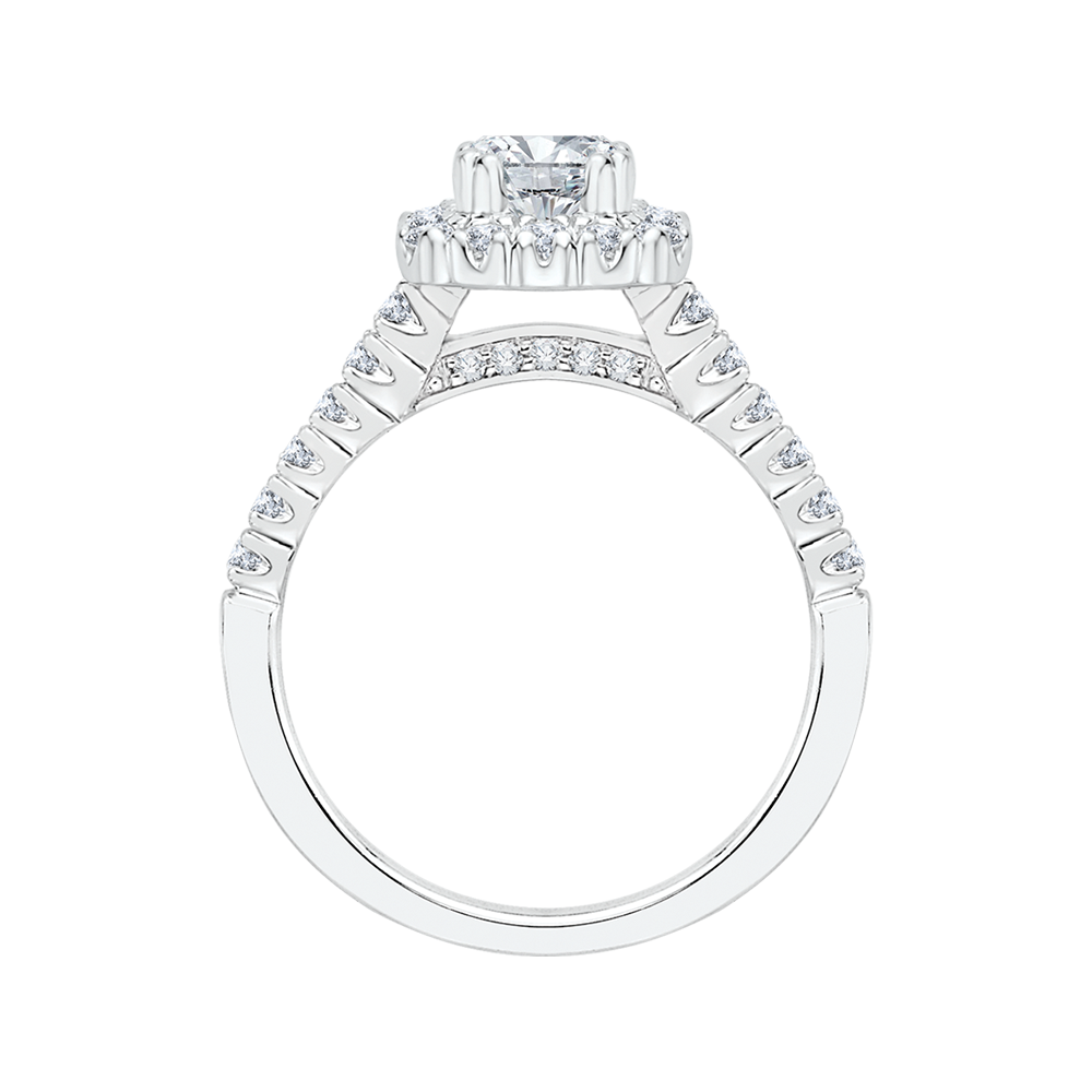 14K White Gold Cushion Diamond Halo Engagement Ring