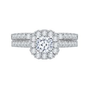 14K White Gold Cushion Diamond Halo Engagement Ring