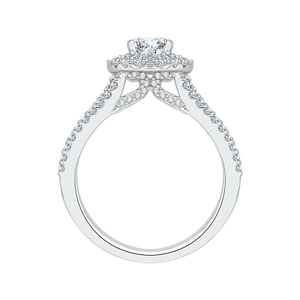 Cushion Cut Diamond Double Halo Engagement Ring In 14K White Gold with Split Shank