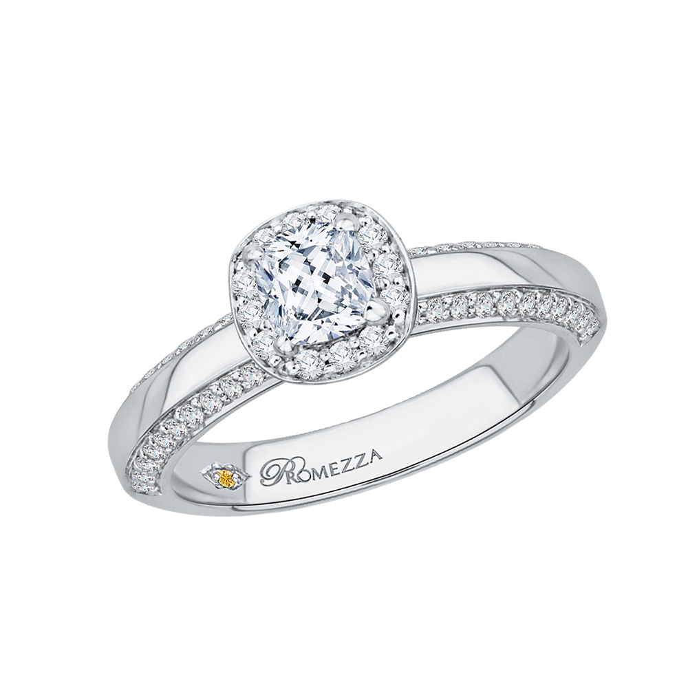 14K White Gold Cushion Diamond Halo Engagement Ring