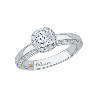 14K White Gold Cushion Diamond Halo Engagement Ring