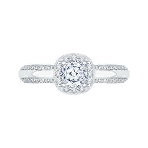 PRU0084EC-44W Bridal Jewelry Carizza White Gold Cushion Cut Diamond Halo Engagement Rings