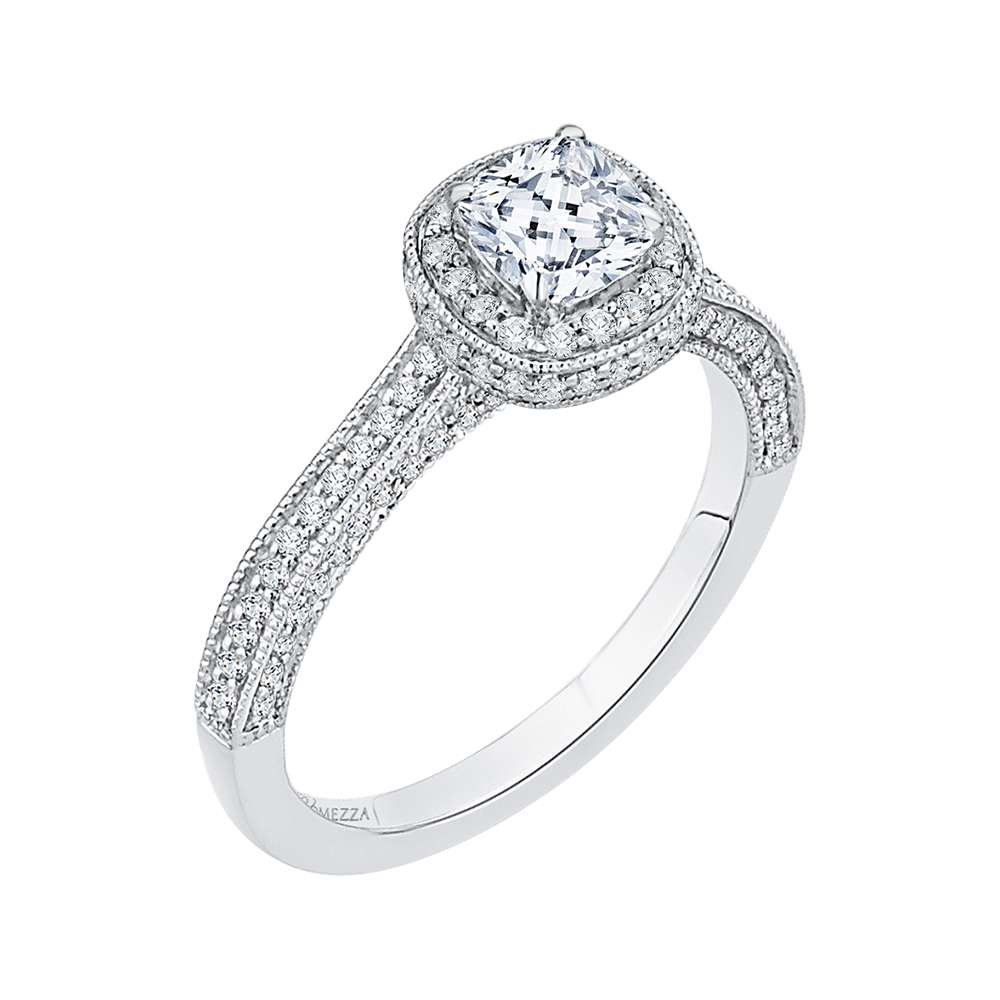 14K White Gold Cushion Diamond Halo Engagement Ring