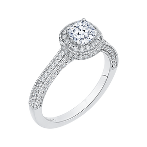 14K White Gold Cushion Diamond Halo Engagement Ring