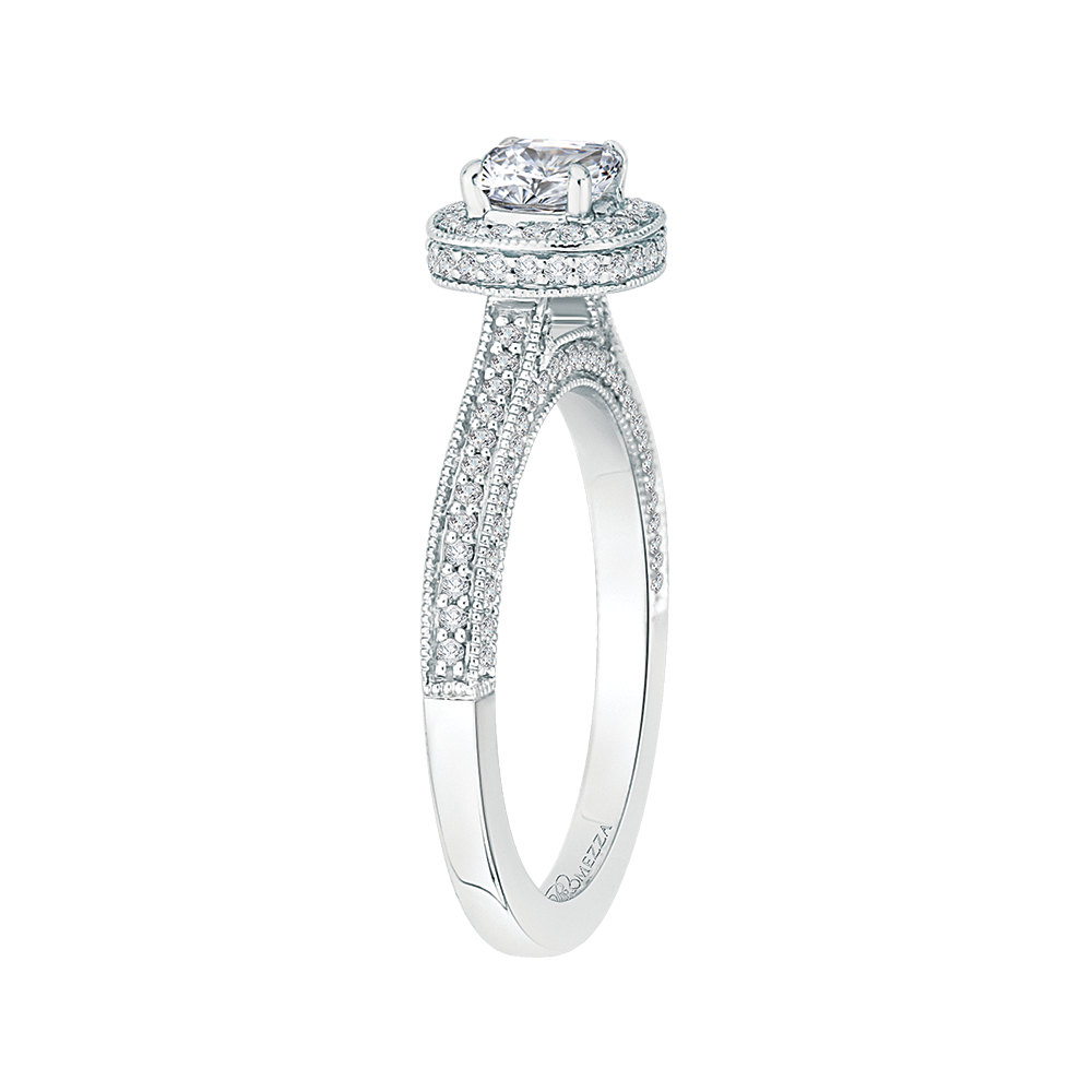 14K White Gold Cushion Diamond Halo Engagement Ring