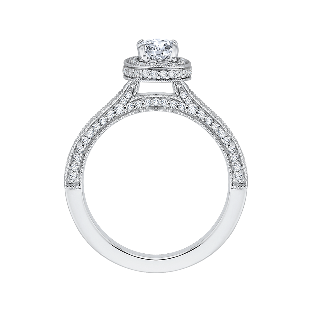 14K White Gold Cushion Diamond Halo Engagement Ring