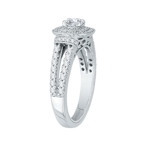 Cushion Diamond Double Halo Engagement Ring In 14K White Gold