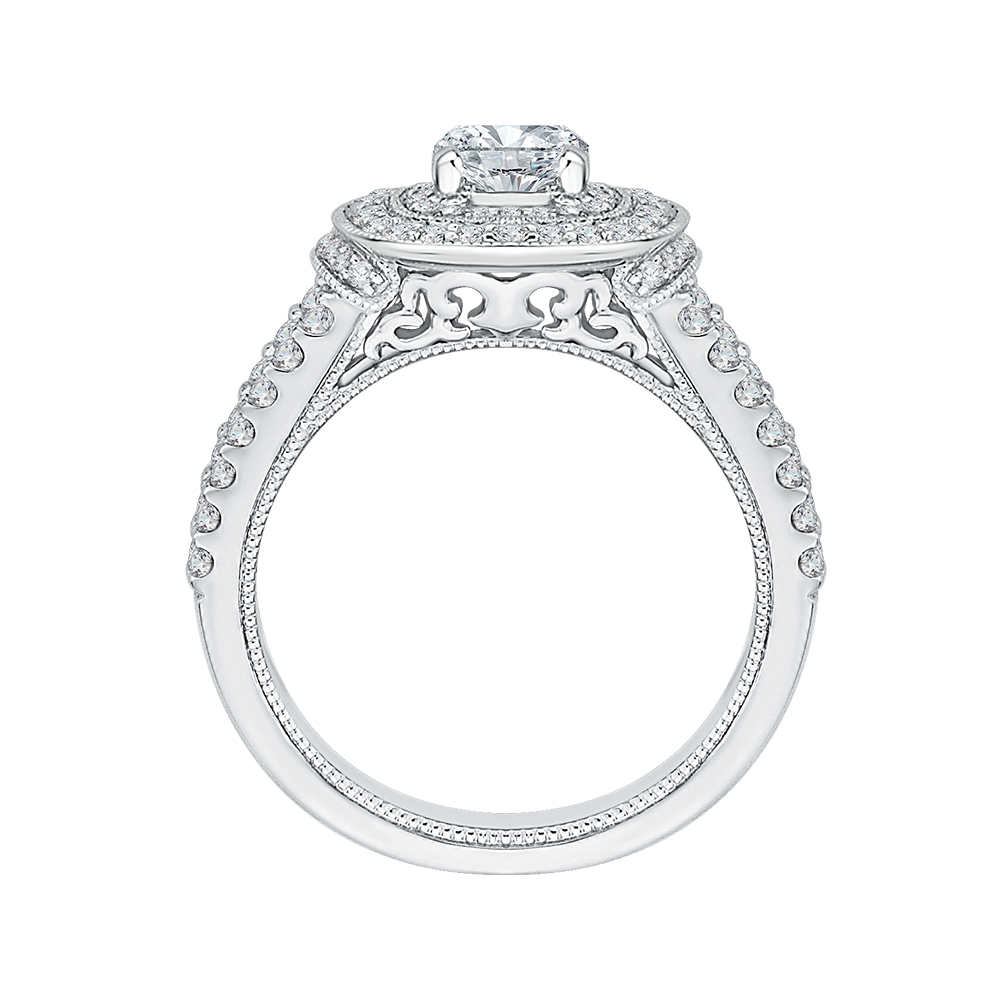 Cushion Diamond Double Halo Engagement Ring In 14K White Gold