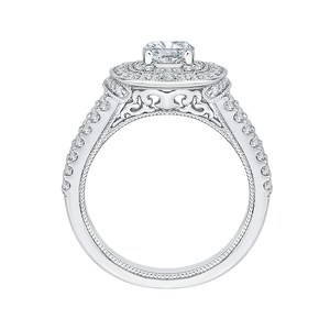 Cushion Diamond Double Halo Engagement Ring In 14K White Gold