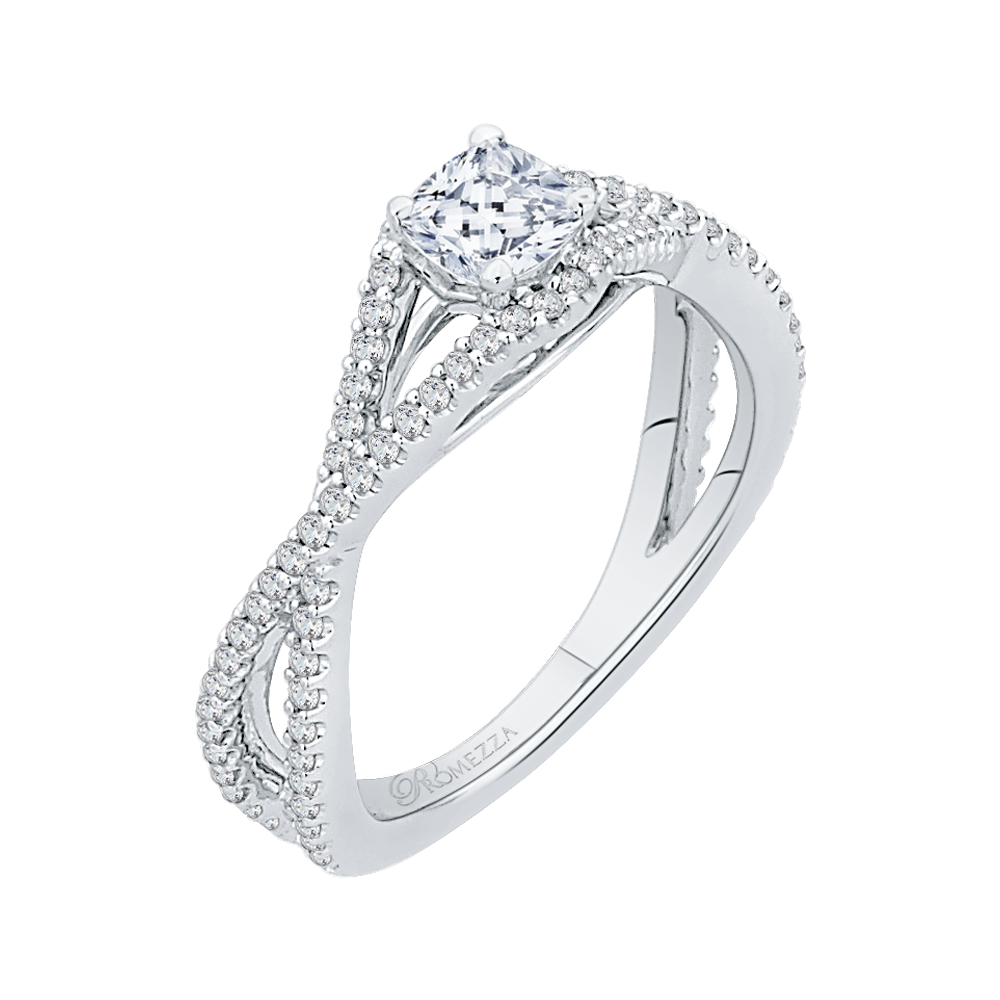 Cushion Diamond Engagement Ring with Split Shank In 14K White Gold