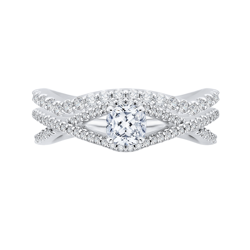 Cushion Diamond Engagement Ring with Split Shank In 14K White Gold