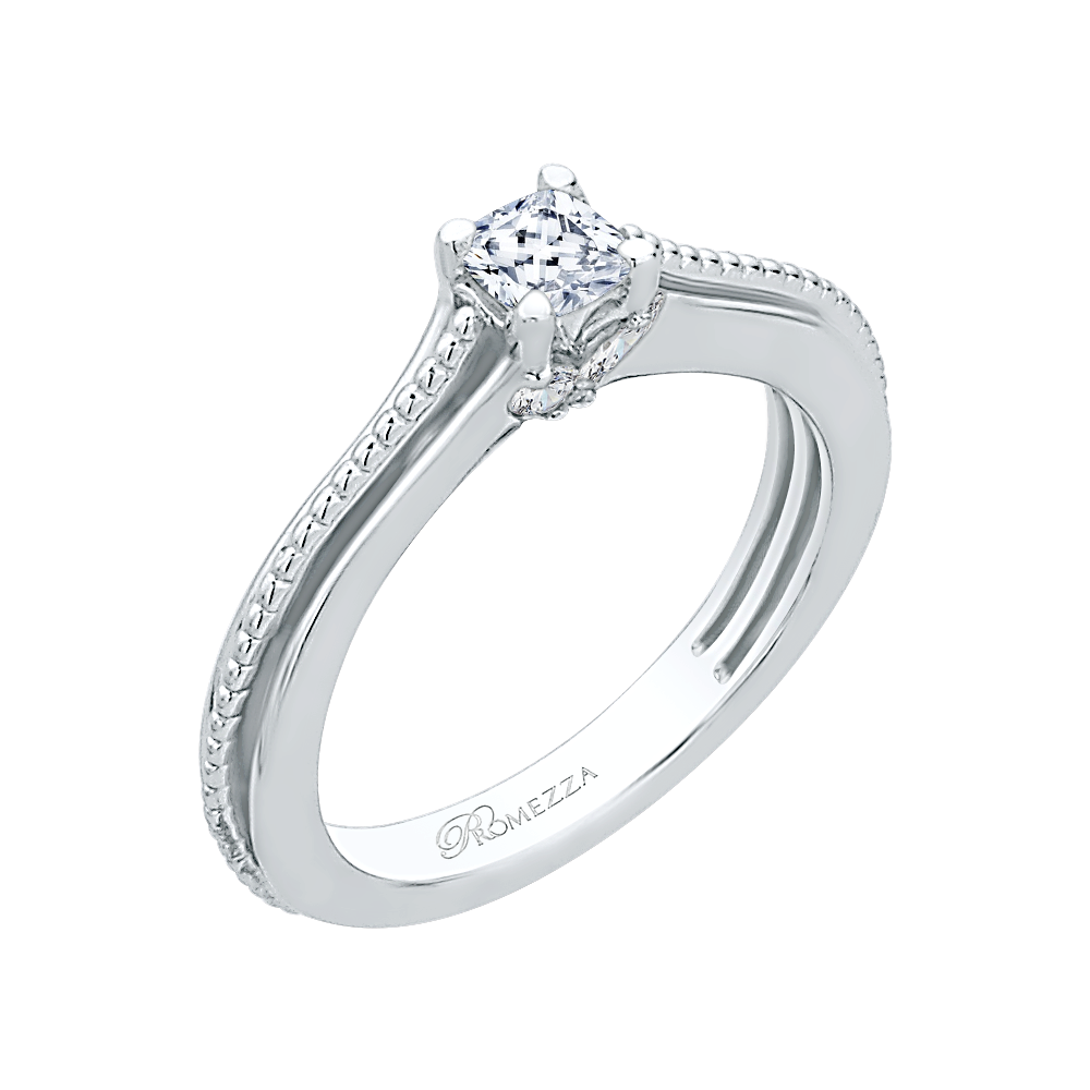 14K White Gold Cushion Cut Diamond Cathedral Style Engagement Ring