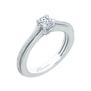 14K White Gold Cushion Cut Diamond Cathedral Style Engagement Ring