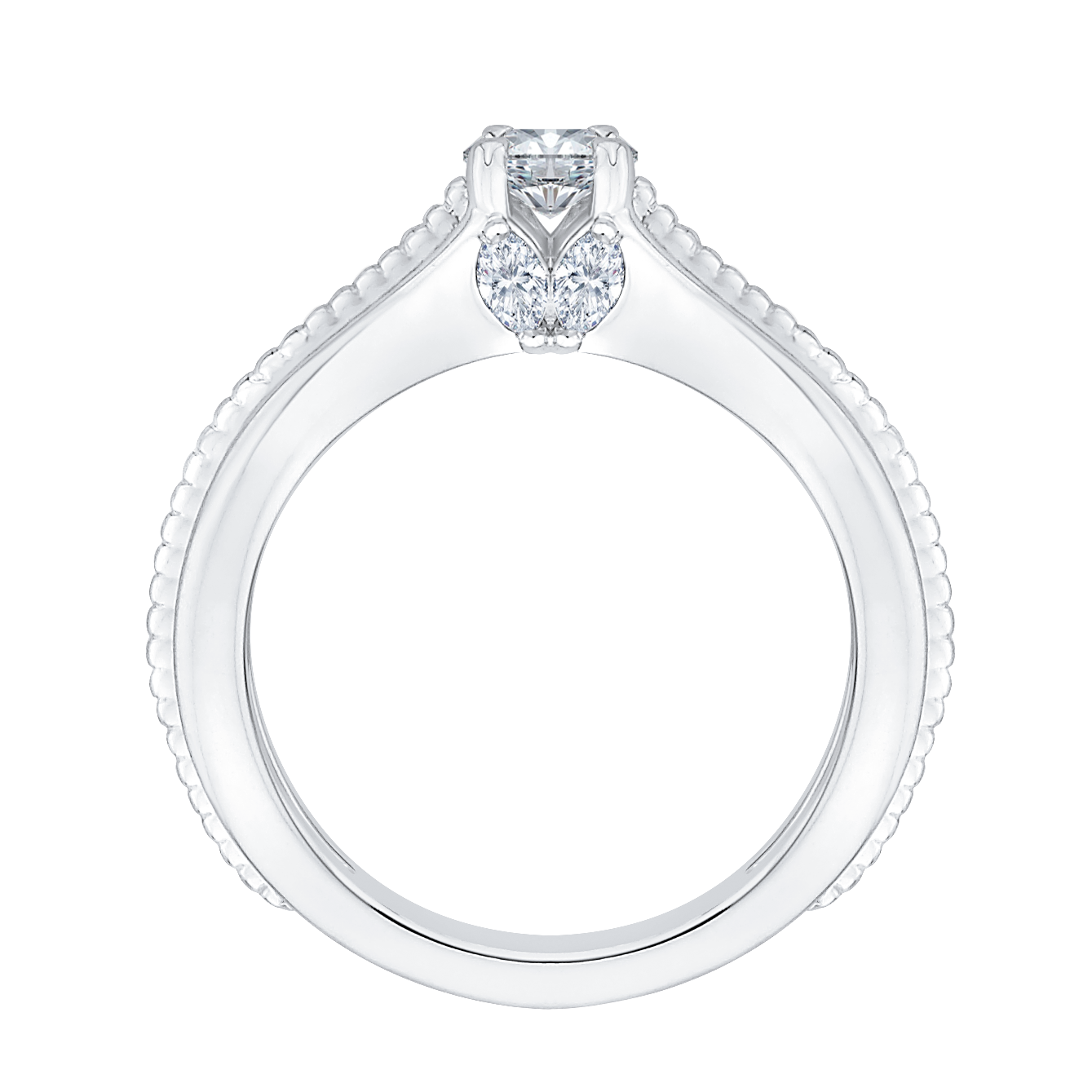 14K White Gold Cushion Cut Diamond Cathedral Style Engagement Ring