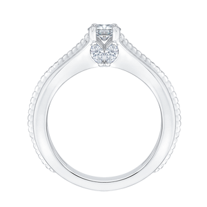 14K White Gold Cushion Cut Diamond Cathedral Style Engagement Ring