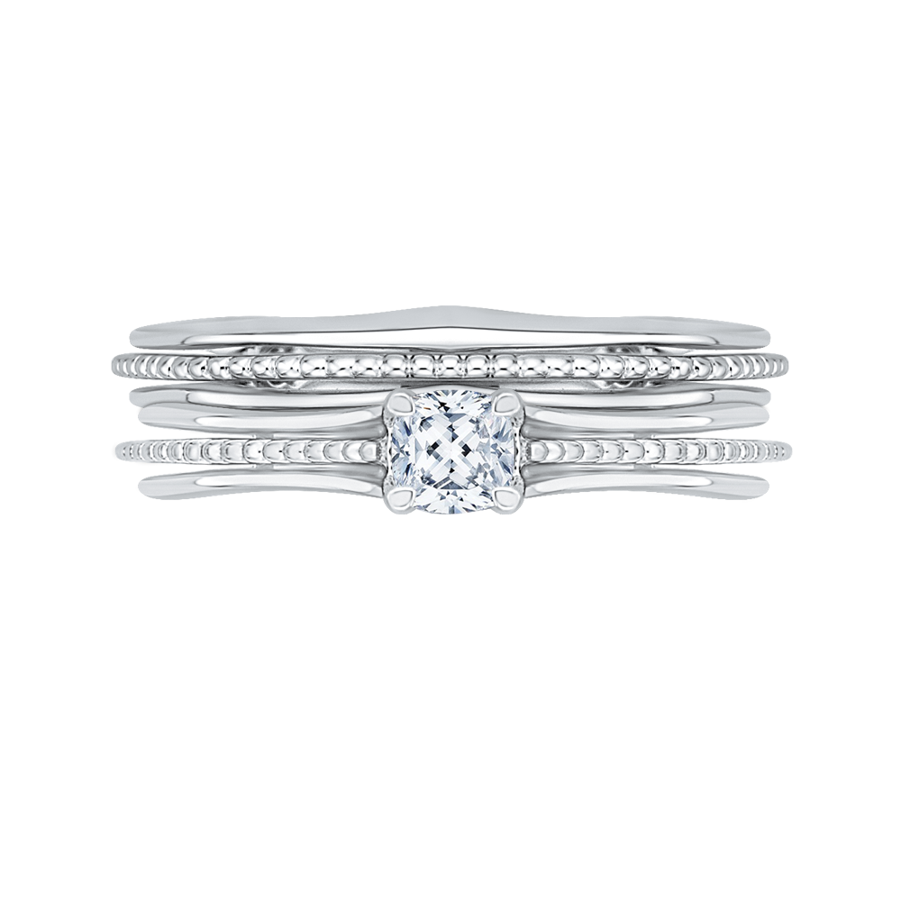 14K White Gold Cushion Cut Diamond Cathedral Style Engagement Ring