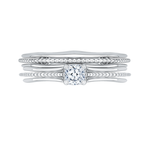 14K White Gold Cushion Cut Diamond Cathedral Style Engagement Ring