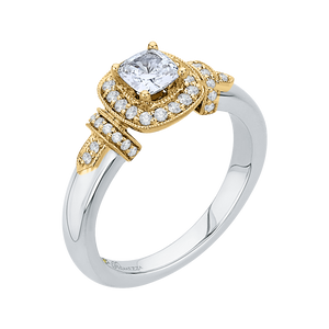 14K Two Tone Gold Cushion Diamond Halo Engagement Ring