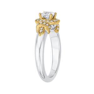 14K Two Tone Gold Cushion Diamond Halo Engagement Ring