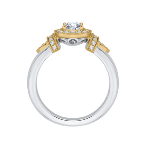 14K Two Tone Gold Cushion Diamond Halo Engagement Ring