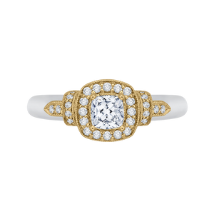 PRU0151EC-44WY-.50 Bridal Jewelry Carizza White Gold Rose Gold Yellow Gold Cushion Cut Diamond Halo Engagement Rings