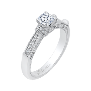 14K White Gold Cushion Diamond Cathedral Style Engagement Ring