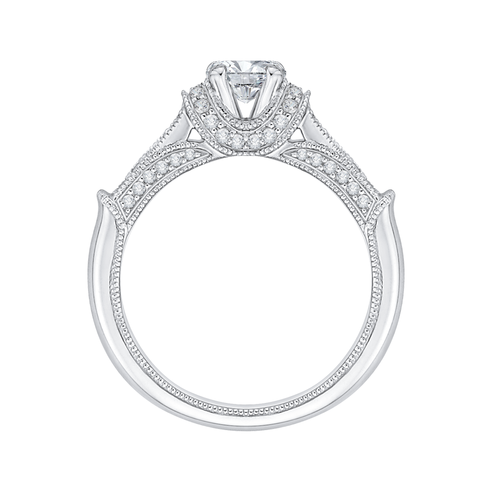 14K White Gold Cushion Diamond Cathedral Style Engagement Ring