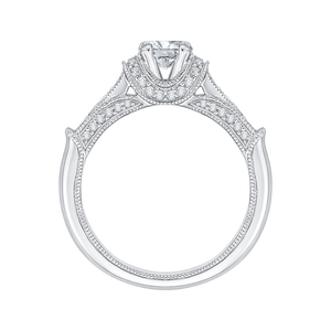 14K White Gold Cushion Diamond Cathedral Style Engagement Ring