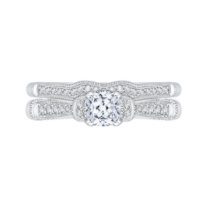 14K White Gold Cushion Diamond Cathedral Style Engagement Ring