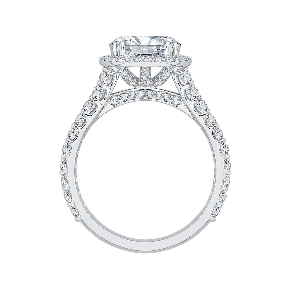 18K White Gold Round Cut Diamond Split Shank Halo Engagement Ring (Semi-Mount)