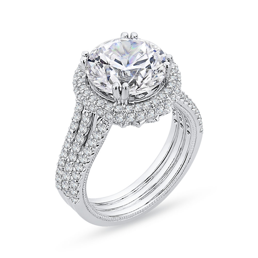 18K White Gold Round Cut Diamond Engagement Ring (Semi-Mount)