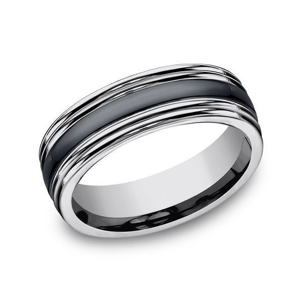 tungsten and seranite two-tone design wedding band