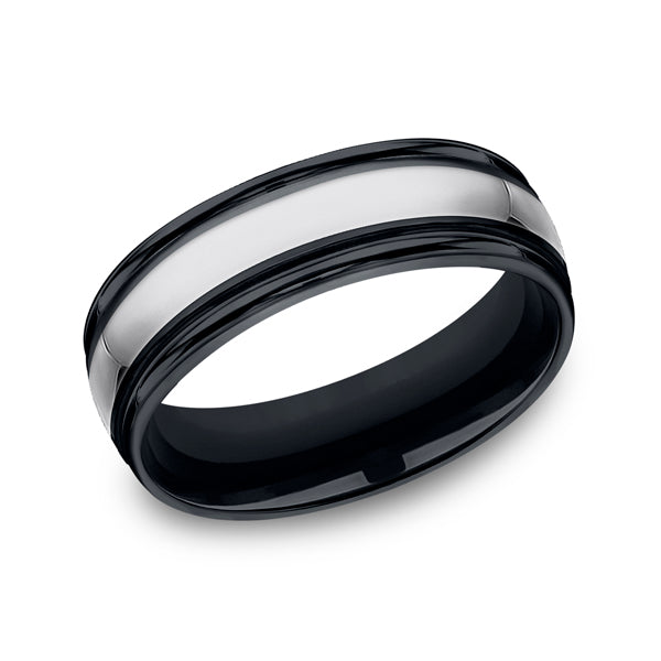 tungsten and seranite comfort-fit design wedding band