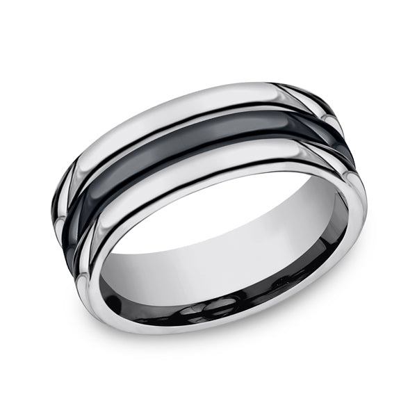 tungsten and seranite comfort-fit design wedding band