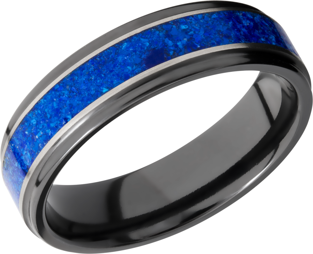 lashbrook zirconium collection zirconium 6mm flat band z6fge13_lapis+silver+satin_polish